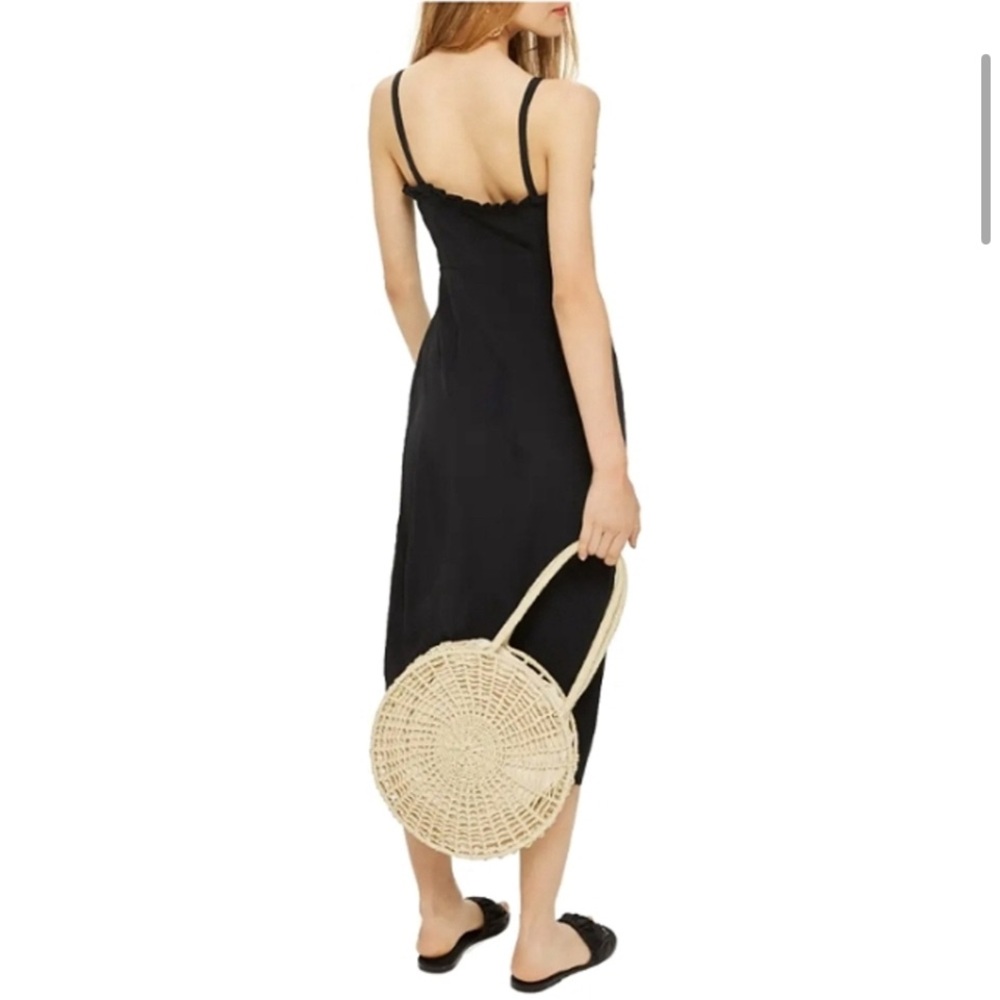 TOPSHOP Black Ruffle Button Down Slipdress Trim Midi Slip Dress! - Picture 3 of 9